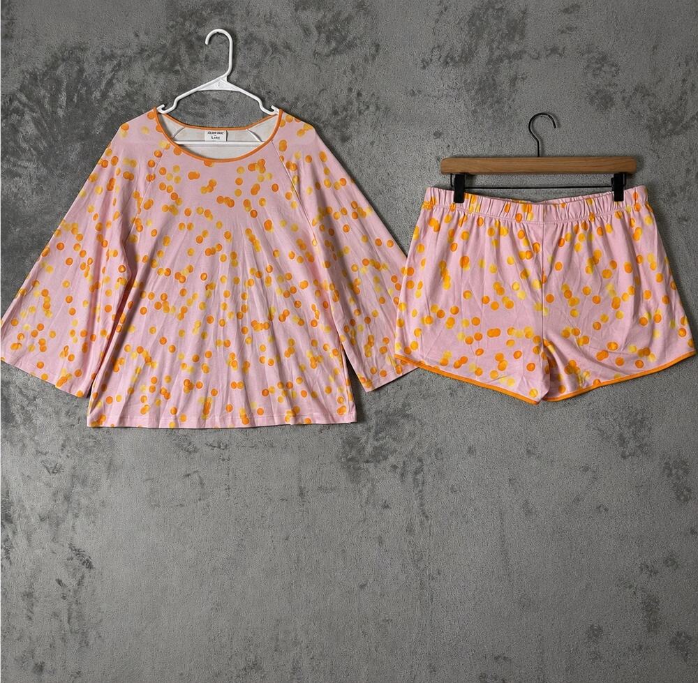 Lake x Atlantic-Pacific Large Pima Penny Pajama Short Set Pomelo Orange & Pink